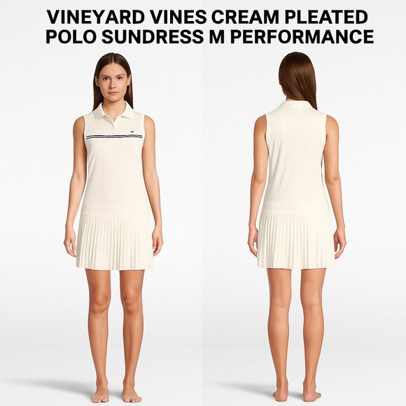 Vineyard Vines Cream Pleated Polo Sundress M Performance - Picture 1 of 8